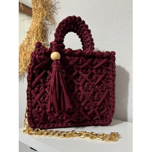 Bordo Penye İp El Yapımı Örgü Çanta